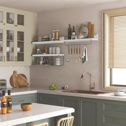 PopiShelves 22.5 inches Bathroom Shelves Over Toilet for Wall, Floating Shelves with Storage Basket Paper Holer for Kitchen Living Room, Bedroom & Classroom, Set of 3 (White and Grey) - color: White and Grey, size: 22.5"