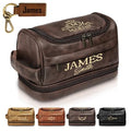 Personalized Toiletry Bag for Men, Groomsmen Gifts for Wedding, Custom Toiletry Bag Gifts for Men, Birthday, Anniversary, Dad, Husband, Boyfriend, Graduation, Leather Engraved Travel Shaving Bag - color: Dark Brown