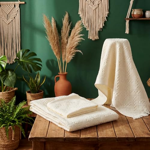6 Pack Boho Bath Towels Set 100% Cotton Luxury Decorative Towels for Bathroom 2 Bath Cloth 2 Hand Cloth and 2 Wash Cloths Soft Absorbent Quickly Dry Durable Farmhouse Bathroom Decor Guest Gift