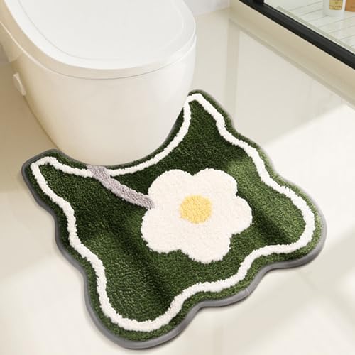 PTAEXCEL Toilet Rug U-Shaped, Floral Green Non-Slip Bath Mat Soft Plush Contour Bathroom Rug, Absorbent Microfiber Machine Washable for Toilet Base, 22 x 20 Inches Green - color: Green 22x20"