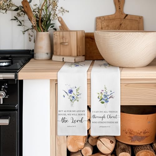 Christian Floral Kitchen Towels Set of 2, Christian Gifts for Women, I Can Do All Things Through Christ Dish Tea Towels for Kitchen, Bible Verse Flowers Decorative Hand Towels, 16x24 Inch - color: Bible Floral-2