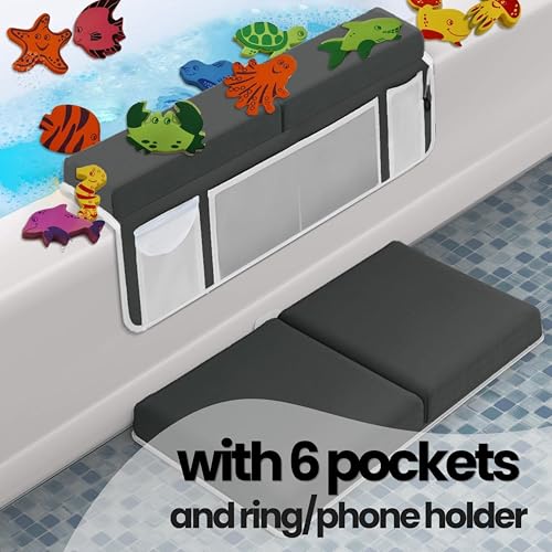 Supa Ant Bath Kneeler –8 Suction Cups & 1.5" Padding.Certified Non Toxic Bath Kneeling Pad for Bath Tub & 5 Bath Toy Organizer. Fast Dry Baby Bath Kneeler and Elbow Rest Pad Set Charcoal - color: Charcoal With White Pockets