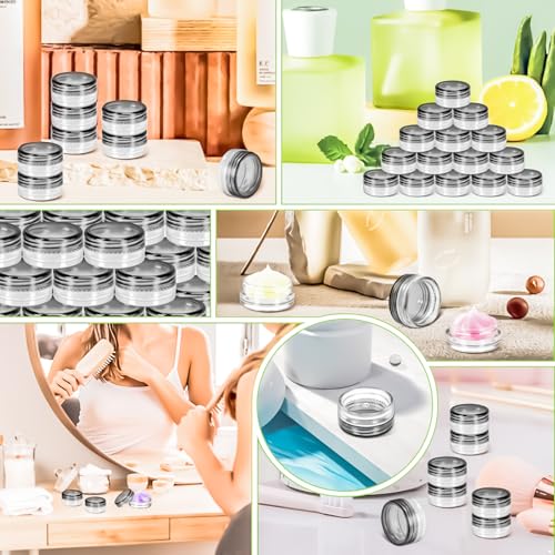 120 Pack 3g Plastic Jars with Lids, 3ml Round Clear Cosmetic Containers Makeup Jars, 3gram Travel Size Container Jar with Spatulas for Makeup Sample Lotion Cream Ointment Salve Balm Powder - color: Black, size: 3g