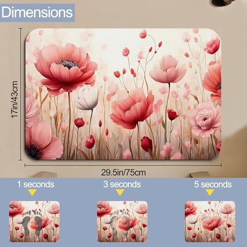 Bathroom Floor Mat,Spring Flowers Bathroom Rugs,Quick Dry Red Pink Floral Diatomaceous Bath Mat,Non Slip Super Absorbent Soft Floor Mat for Home Kitchen Dorm Patio 17 X 29.5 Inch - color: Spring Flowers