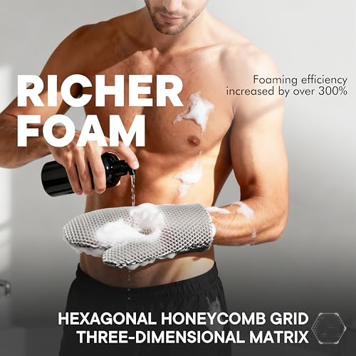 Bath Mitt - Exfoliating Glove, Honeycomb Body Scrubber,Massage Body Scrub Gloves for Home Spa,Mitt Sponges for Cleaning Body,Deep and Gentle,Fast foaming (Grey, (Standard,Large Size)) - style: GREY