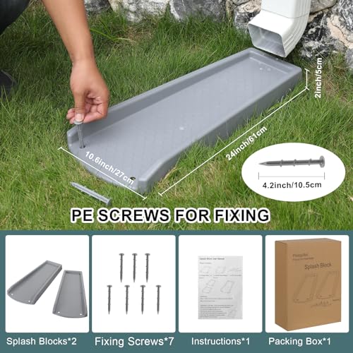 plusgutter Rain Gutter Downspout Splash Block, Gutter Downspout Extensions for Water Drainage, 24" Gutter Splash Guards Downspout Extender, Fixable Down spout Drain Trays with PE Nails(3 Pack, Gray) - color: Gray