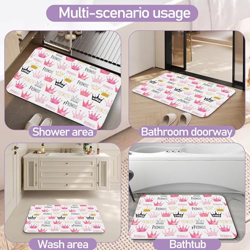 Pink Crown Bathroom Rugs, Fast-Absorbing Bath Mat, Quick-Dry Non-Slip Thin Rug for Bathroom Floor Kitchen 17"x30" - color: Pink Crown
