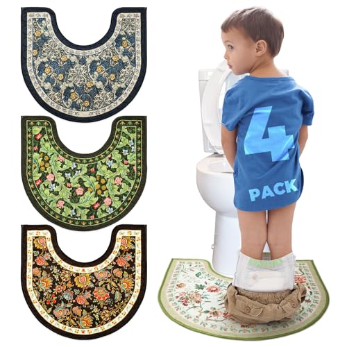 Washable Commode Potty Training Mats, Super Absorbent Reusable Toilet Training Rug for Kids, Leak-Proof & Non-Slip Adult Incontinence Toilet Mat, Bathroom Floor Protector Pads 4 Pack - color: Flowers