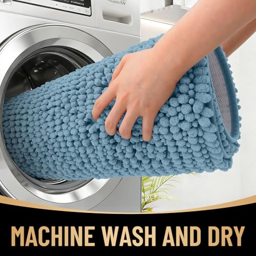 OLANLY Thick Large Bathroom Rugs 44x32, Extra Soft Absorbent Chenille Bath Rugs, Rubber Backing, Machine Wash Dry, Bath Mats for Bathroom Floor, Tub and Shower, Home Decor Accessories, Airy Blue - color: Airy Blue, size: 44" X 32"