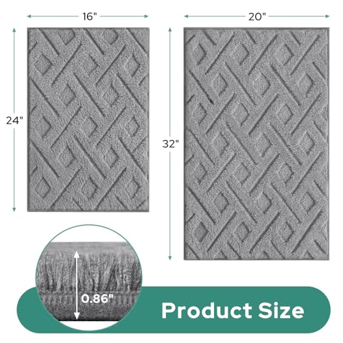 HOMEIDEAS Grey Bathroom Rug Set 2 Piece, Soft Microfiber Tufted Bath Mats, Super Absorbent Non Slip, Machine Washable Bathroom Rugs for Tub, Shower and Floor, 20" x 32" Plus 16" x 24" - color: Grey