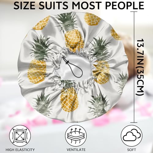 Shower Cap Adjustable Waterproof Double Layer Elastic Reusable Hair Bath Cap Cute Aesthetic for Women Girls-Pineapple - color: R12-Pineapple
