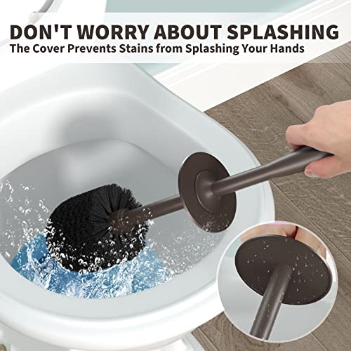 Toilet Brush and Holder 2 Pack, Toilet Bowl Brush with Extra Long Handle, Toilet Scrubber and Covered Holder, Toilet Brushes for Bathroom-Space Saving, Covered Brush, Durable, Deep Cleaning(Bronze) - color: Bronze
