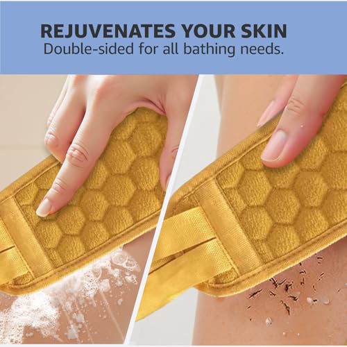 Back Scrubber for Shower with Handles, 40 Inch Extra Long Double-Sided Exfoliating Bath Strap, Textured Body Washer with Extended Reach for Deep Cleaning (Yellow) - color: Yellow