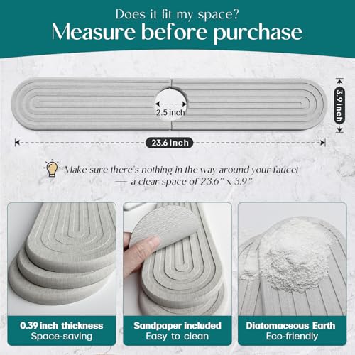 Kitchen Faucet Mat - Diatomite Splash Guard for Sink, Quick-Drying Water Absorbing Stone Tray [Light Grey, 23.6" x 3.9"] - color: Light Grey, size: 23.6" x 3.9"
