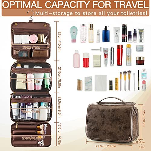 Elviros Hanging Toiletry Bag Removable Travel Bag PU leather Makeup Cosmetic Organizer Kit, Coffee | Removable Travel Organizer Bag for Cosmetics, Toiletries, Makeup Tools, and Daily Essentials with Easy Carry Design - color: Coffee, size: 1 Pack