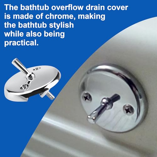 Trip Lever Bathtub Overflow Plate for DANCO 80991 Replacement Bath Tub Overflow Drain Cover with Screw,2-Hole Bath Tub Overflow Plate with Trip Lever, Chrome