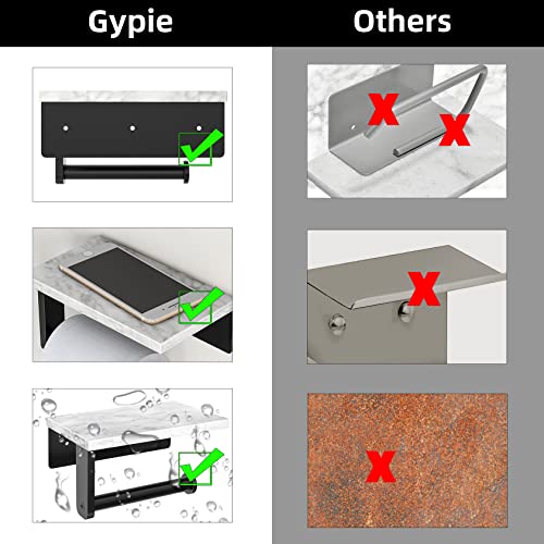 Gypie Marble Toilet Paper Holder with Shelf, 304 Stainless Steel Screw Wall Mounted, Tissue Roll Holder for Bathroom Washroom Matte Black - color: Black