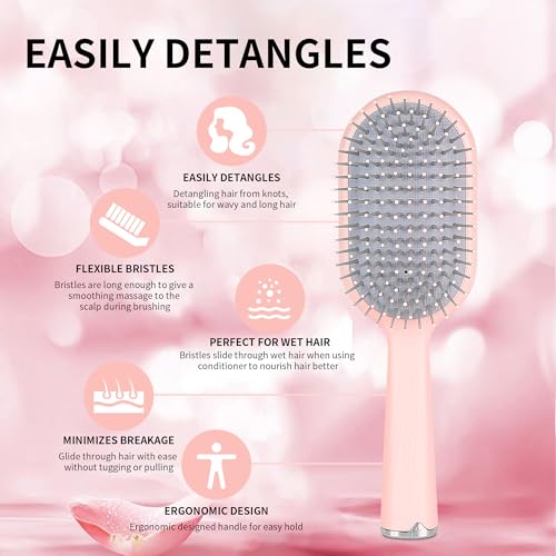 Hair Brush Set, Professional Styling Tools with Combs and Accessories, Pink, Gift Box Included (Pink Brush+White Comb) - color: Pink Brush+White Comb