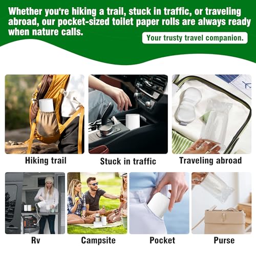 Travel Toilet Paper 6 Rolls – Coreless & Individually Wrapped, Compact Packable Tissue for Camping, RV, Hiking, Outdoor Trips, Waterproof Portable Bathroom Tissue (6)
