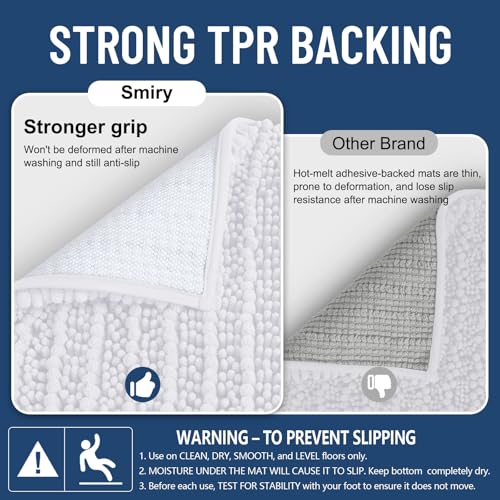 Smiry Bathroom Rugs Mat 48x32, Extra Soft Absorbent Chenille Bath Rugs, Non Slip Rubber Backing Machine Washable Quick Dry Bath Mats for Bathroom Floor, Tub, Shower, Home Decor Accessories, White - color: White, size: 48'' X 32''