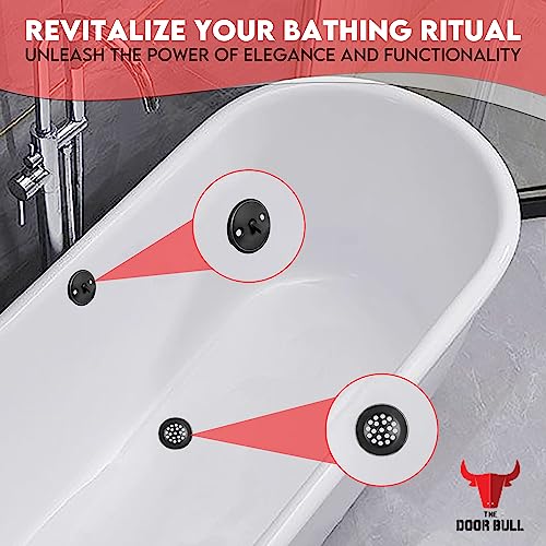 Trip Lever Bathtub Drain Kit with Strainer – 2-Hole Overflow Faceplate, Matching Screws – Tub Drain Trim Replacement Set for Bathroom Bathtubs - color: Matte Black