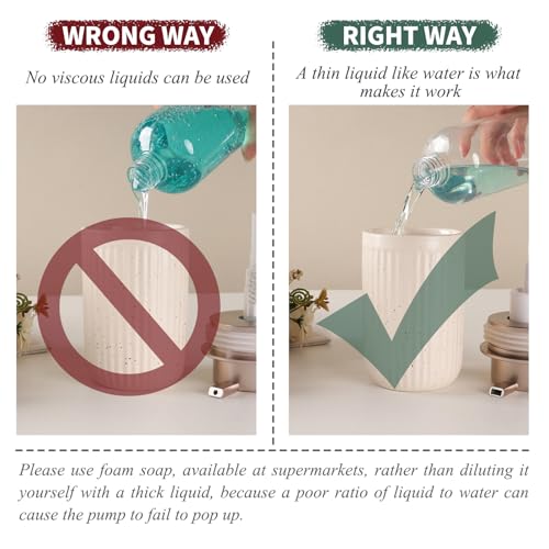 BosilunLife Foam Hand Soap Dispenser - Ceramic Foaming Soap Dispenser for Bathroom 12oz Refillable Liquid Lotion Soap Dispenser with Rust-Proof Foaming Pump for Countertop - color: Aprcot Foam Pump