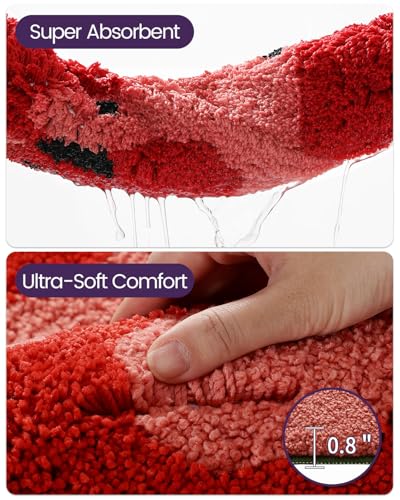 DEXI Cute Bathroom Rugs Half Round, Funny Fruits Absorbent Bath Mat Non Slip Washable, Extra Soft Plush Microfiber Bathmat for Shower Floor, Tub, Sink, Bedroom, 32x20, Watermelon - color: Watermelon