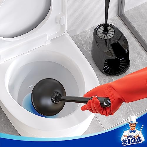 MR.SIGA Toilet Plunger and Bowl Brush with Holder, Heavy Duty Toilet Brush and Plunger Set for Bathroom Cleaning, Black, 1 Set - color: Black