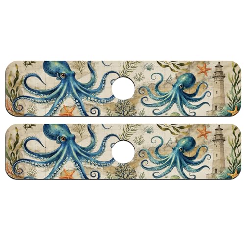 2 Pcs Kitchen Sink Splash Guard Faucet Mat Retro Ocean Octopus Pattern Faucet Mat for Sinks Flower Absorbing Drying Mats for Kitchen Bathroom - color: Ocean Octopus