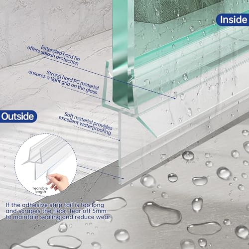 2-Pack Frameless Shower Door Bottom Seal (3/8" X 39") Clear Glass Seal Strip Shower Door Sweep - Stop Shower Leaks - size: 3/8"(10mm)-39"- Clear