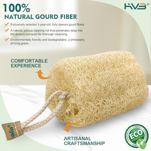 HVB Natural Loofah Exfoliating Bath Scrub, Bath Sponge, Unisex, Suitable for Both Body and Facial Use, Excellent Cleaning Effect. Pack of 4 (1 Box)