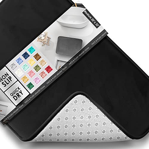 Clara Clark Bathroom Rugs, Velvet Memory Foam Bath Mat, Non-Slip, Machine Washable Bath Rugs - Dries Quickly, Ultra Soft Plush Bath Mats for Bathroom, 20 x 32, Black - color: Black, style: 20 x 32