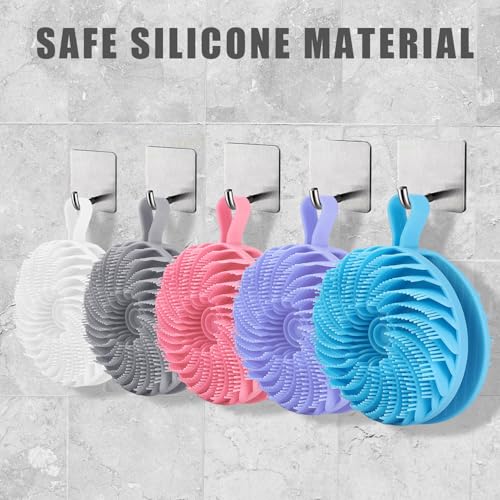 Douji Double-Sided Silicone Body Scrubber Shower Bath Brush, Handheld Cleansing Skin Brush for Sensitive Kids Women Men All Kinds of Skin（Grey） - size: Grey