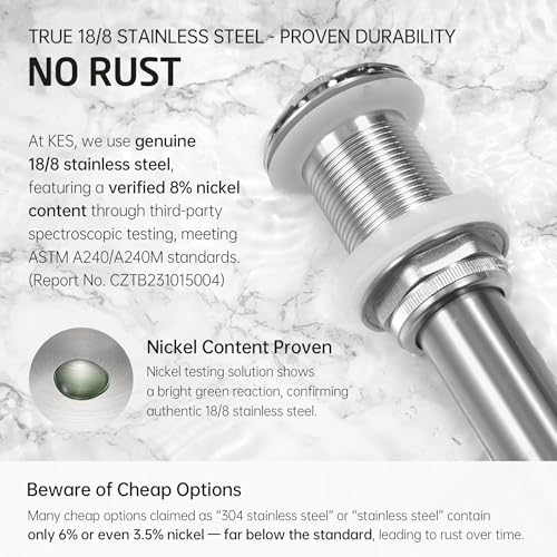 KES Faster Drainage Bathroom Sink Drain Without Overflow, Anti-Clog Open Grid Design, Detachable Strainer, Brushed Nickel Vessel & Vanity Drain, Stainless Steel & Brass, S2020D-BN - color: Brushed Nickel