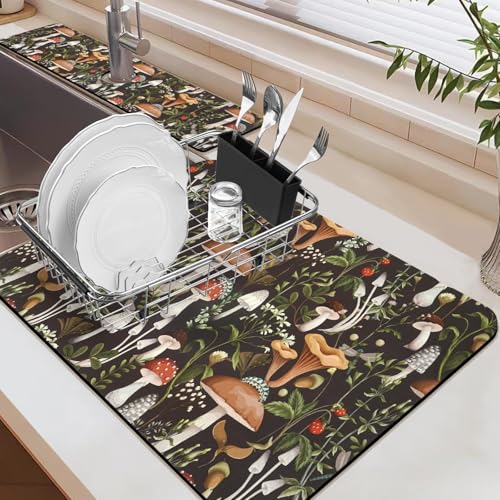 19.5" x 12" Dish Drying Mat & 24" x 5.5" Sink Splash Guard, Super Absorbent Drainer Rack Mat for Kitchen Counter Coffee Bar - color: Black, size: 19.5"*12"+24"*5.5"