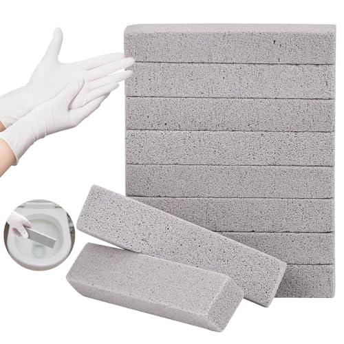 Herda 10 Pack Pumice Stone for Toilet Bowl Cleaning, Powerfully Pumice Stick for Cleaning Hard Water Rings, Calcium Buildup, Rust, Pumice Bar for Toilets, Bathtubs, Grills, Swimming Pools, Sinks - size: 10Pack with Glove