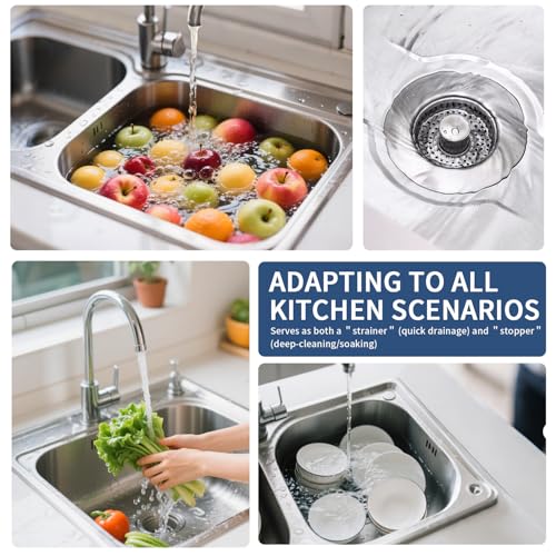 3-in-1 Kitchen Sink Drain Strainer - Pop Up Sink Stopper, Stainless Steel Sink Drain Strainer, Kitchen Sink Stopper & Drain Plug with Anti-Clogging Basket,Sink Strainer Fits US Standard 3-1/2'' Drains - color: Sus304 Brushed 1pack