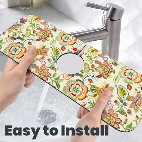 Boho Floral Mandala Yellow 15" X 5.5" Kitchen Sink Splash Guard Faucet Faucet Guard Draining Mat Sink Splash Guard Faucet Kitchen Bathroom - color: Boho Floral Mandala Yellow