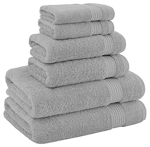 American Bath Towels 100% Cotton 6 Piece Turkish Towel Set, Ultra Soft Absorbent Bathroom Towels, 2 Bath Towel 2 Hand Towels 2 Washcloths, Cool Grey - color: Cool Grey, size: 6 Piece Towel Set XL