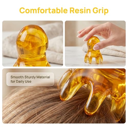 NIIIYTYB 2Pcs Head Massage Tools Scalp Massager Scraper for Deep Relaxation Acupressure Massager Japanese Spa Hair Care Tool for Home Office Travel Amber - color: Amber