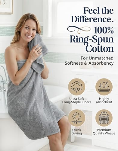 LANE LINEN 100% Cotton Turkish Towel Set for Bathroom - 16 Piece - Super Soft, Quick Dry & Highly Absorbent - 4 Bath, 8 Wash Cloths, 4 Hand Towels - Hotel Quality, Durable & Oeko-TEX Certified - Grey - color: 01: Space Grey