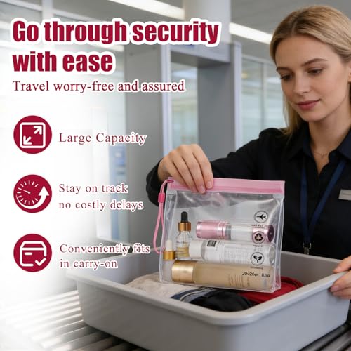 Reusable Quart Size TSA-Approved Toiletry Bag with Gusseted Bottom, Clear Makeup Cosmetic Bag Organizer, 4-Pack of 16 mil Quart Size Travel Bag for Toiletries, Carry-on Travel Accessories Essentials - color: Pink