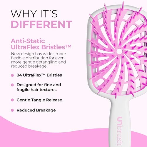 FHI Heat UNbrush Plus — Curly Hair Brush for Gentle & Effective Detangling on Wet or Dry Fragile Hair Types — Detangler Brush w/ 84 UltraFlex Bristles, Ultra-light, Vented, Anti Static Hairbrush - color: Bubble Gum