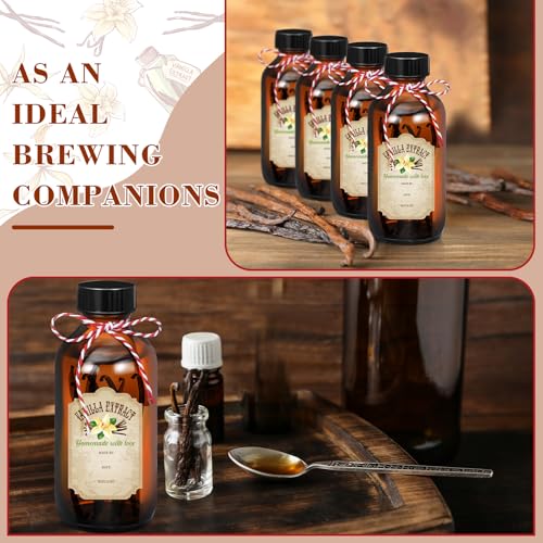 Uiifan 6 Pack Amber Glass Boston Round Bottles with Caps Brown Vanilla Extract Bottles and 6 Pcs Vanilla Extract Stickers for Syrup Gift Glass Food Storage Canister Set Sauce Beans(16 oz) - size: 16 Ounces