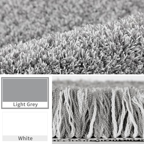 Yimobra Fluffy Toilet Rugs U Shaped, Shaggy Soft Comfortable Non Slip, Water Absorbent Microfiber Bath Mat, Dries Quickly, Machine Washable Thick Bathroom Floor Rugs, 24"x 20", Light Gray and White - color: Light Gray and White, size: 20" X 24" Contour Ru