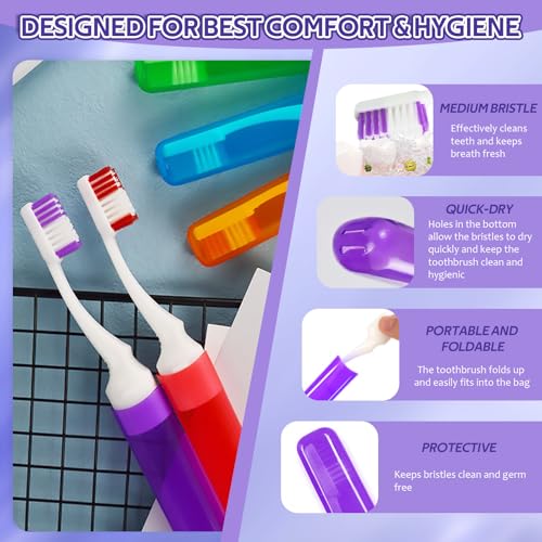 Toothbrush Travel Case, Travel Toothbrush Silicone Collapsible Toothbrush Cup, Travel Toothbrush Set Suitable for Business Camping Travel or Daily Use (Purple) - color: Purple