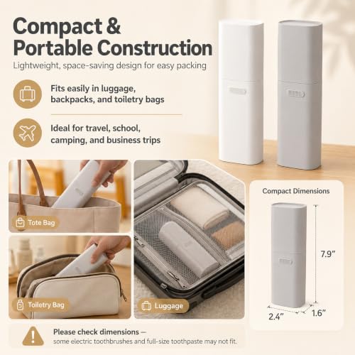 HyJeryty Ventilated Compact Grey Toothbrush Travel Case, Portable Toothbrush & Toothpaste Holder Cover Organizer Container with Mouthwash Cup for School, Camping, Business Trip, Bathroom Storage - color: Simple Grey