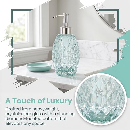 MALACHI Glass Soap Dispenser, 304 Rustproof Stainless Steel Pump, Refillable Multi‑use for Hand Soap, Dish Soap, Body Wash, Shampoo, Baby Wash for Bathroom Kitchen & Commercial - color: Green
