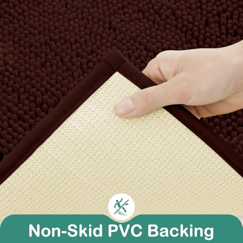 HOMEIDEAS Bathroom Rugs Set 2 Pieces, Ultra Soft Non Slip Absorbent Chenille Toilet Bath Mat Set (Brown) - color: Brown-brown, size: 1'8" x 2'8" (U Shape 20"x24"+20"x32")