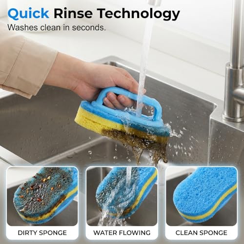 Handled Bathtub Scrubber, Kitchen Bathtub Toilet Cleaner All Purpose Shower Sponge Scrubbing Brush, for Clean Sinks, Shower Stalls, Tiles, Range Hoods, and Pool Steps (3pcs) - color: 3pcs